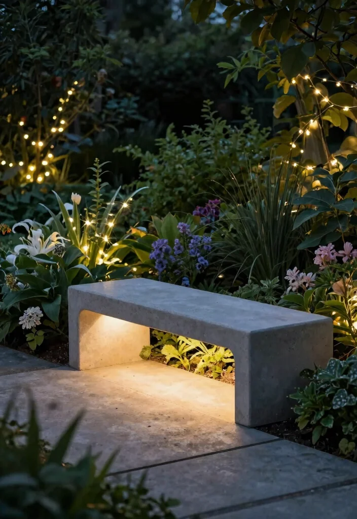 15 Concrete Bench Outdoor Ideas That Weather Any Storm - 10. Integrated Lighting Features 1