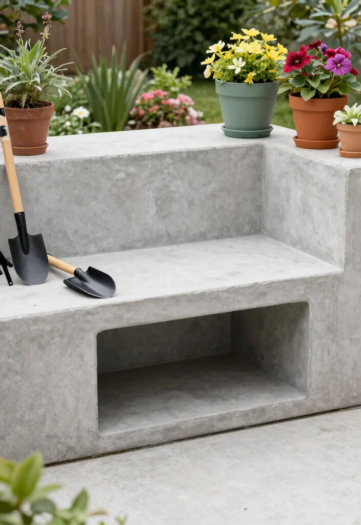 15 Concrete Bench Outdoor Ideas That Weather Any Storm - 11. Multi-Purpose Bench 1