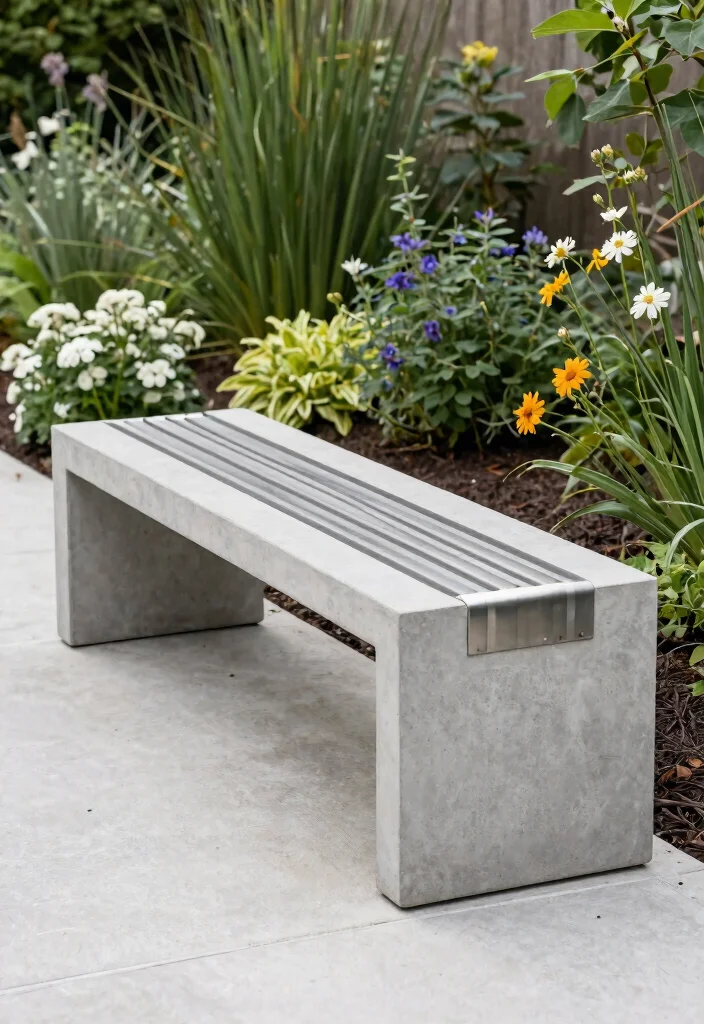 15 Concrete Bench Outdoor Ideas That Weather Any Storm - 13. Combining Concrete with Other Materials 1