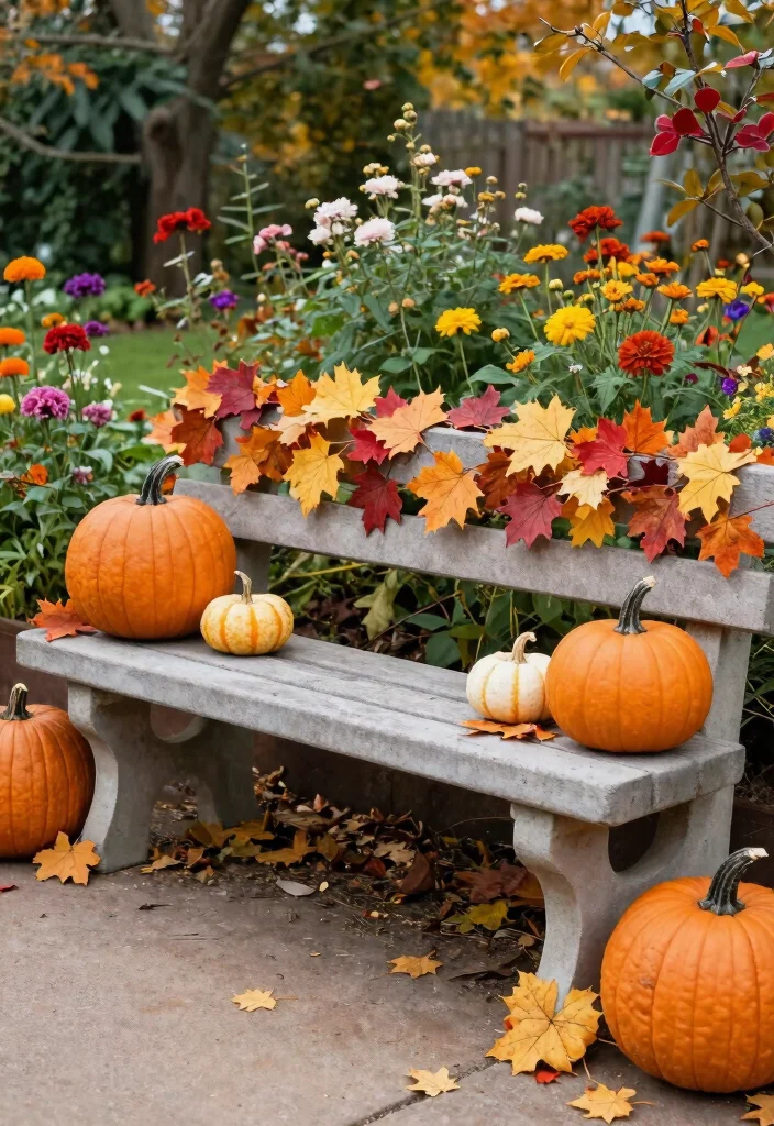 15 Concrete Bench Outdoor Ideas That Weather Any Storm - 14. Seasonal Decor Ideas 1