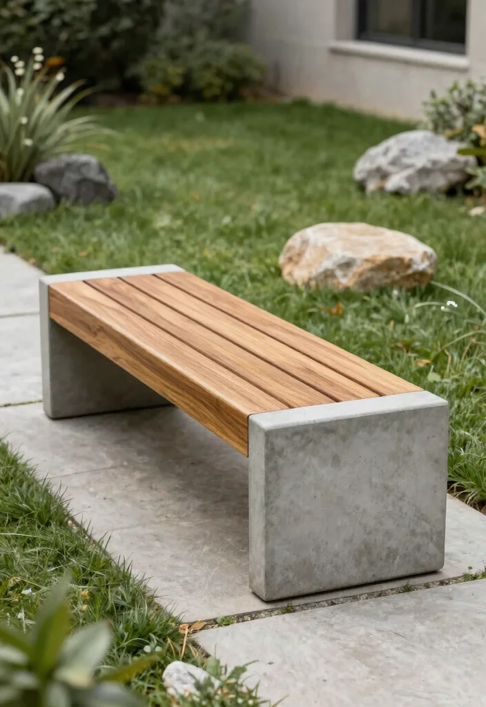 15 Concrete Bench Outdoor Ideas That Weather Any Storm - 6. Concrete Bench with Wood Accents 1