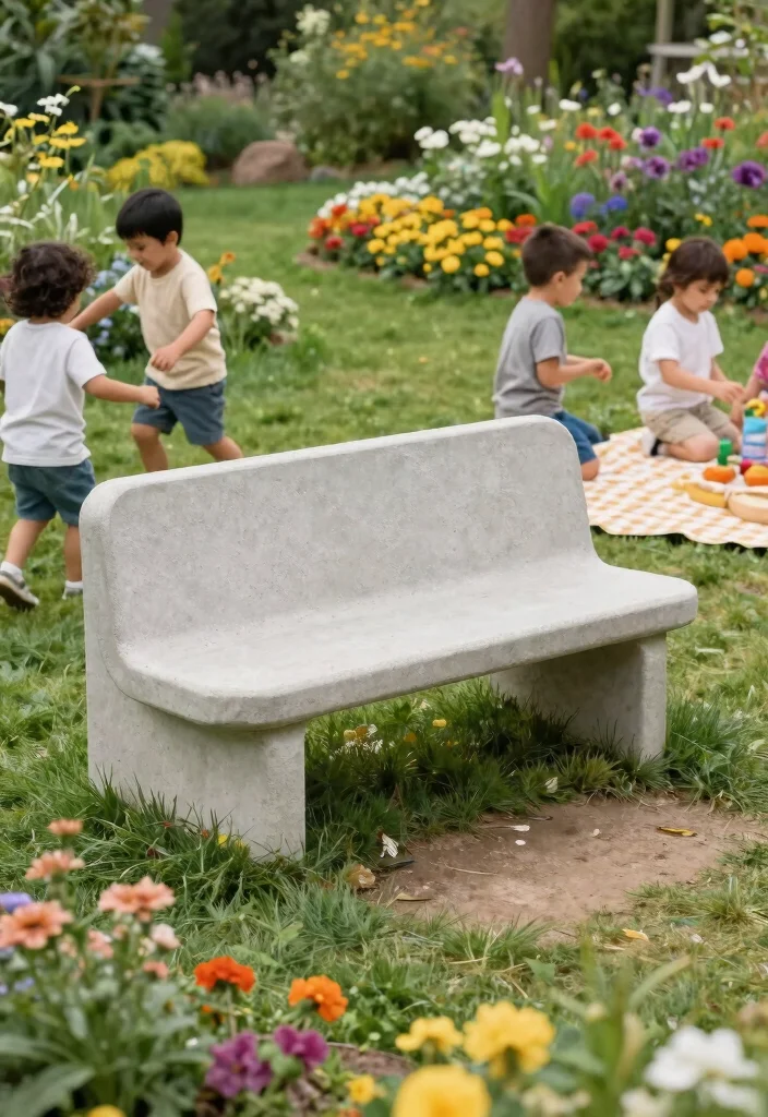 15 Concrete Bench Outdoor Ideas That Weather Any Storm - 7. Family-Friendly Designs 1