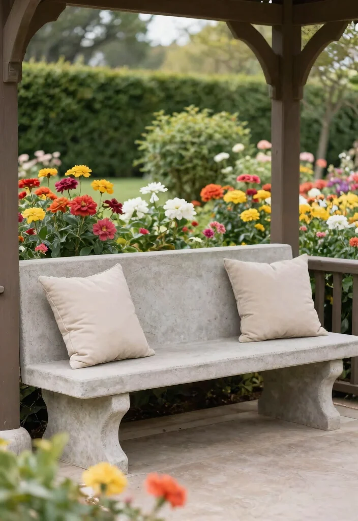 15 Concrete Bench Outdoor Ideas That Weather Any Storm - 9. Benches with Backrests 1