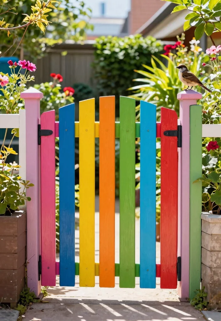 15 Farm Fence Gate Ideas on a Budget That Keep Animals In - 10. Painted Wooden Slat Gate 1