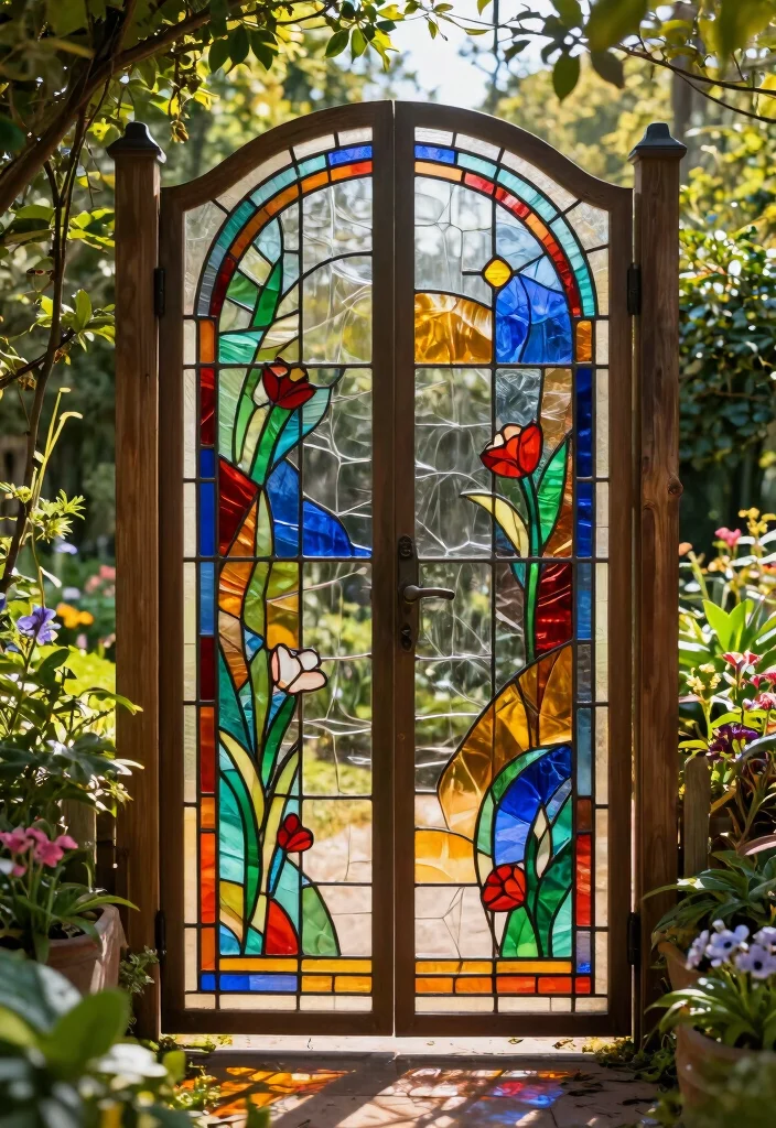 15 Farm Fence Gate Ideas on a Budget That Keep Animals In - 13. Stained Glass Gate 1