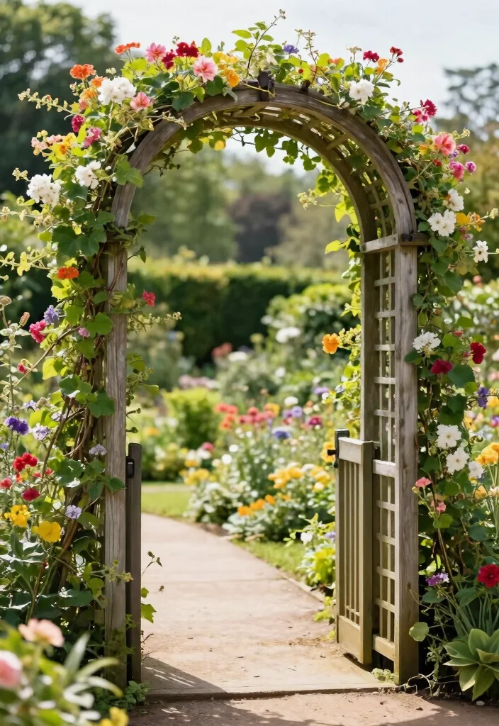 15 Farm Fence Gate Ideas on a Budget That Keep Animals In - 14. Arched Trellis Gate 1