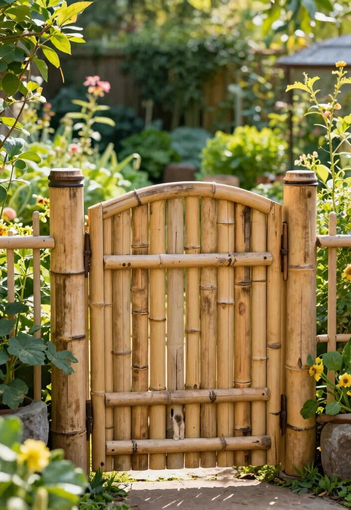 15 Farm Fence Gate Ideas on a Budget That Keep Animals In - 7. Bamboo Gate 1