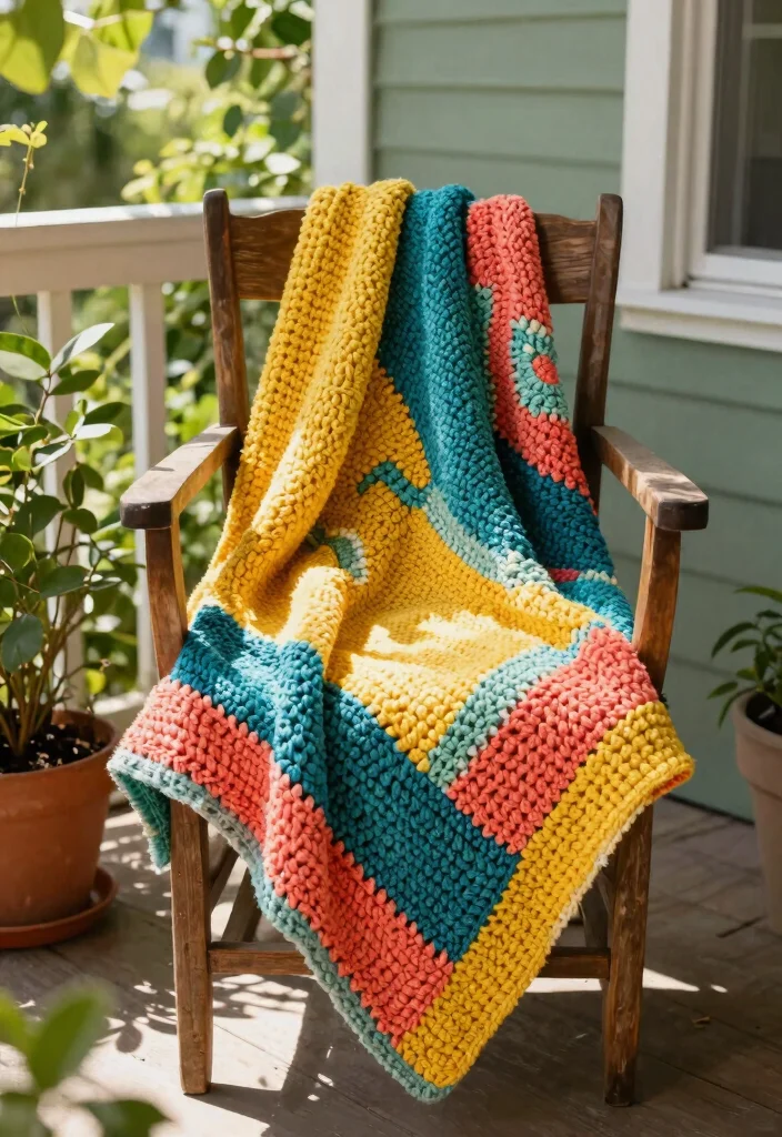 15 Farmhouse Crochet Blanket Ideas for Beginners Without Patterns - 11. Color Block Bliss 1
