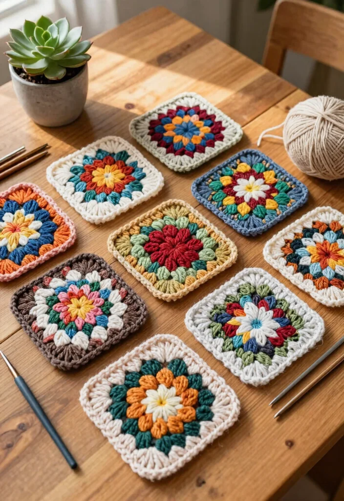 15 Farmhouse Crochet Blanket Ideas for Beginners Without Patterns - 2. Granny Square Charm 1
