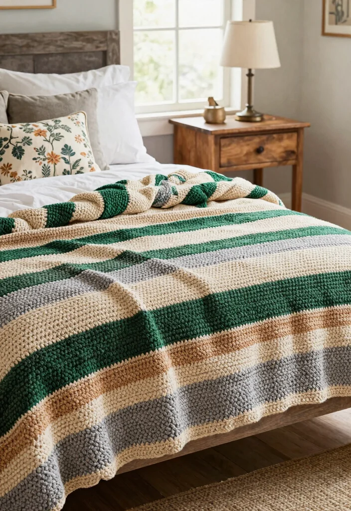 15 Farmhouse Crochet Blanket Ideas for Beginners Without Patterns - 4. Striped Sensation 1