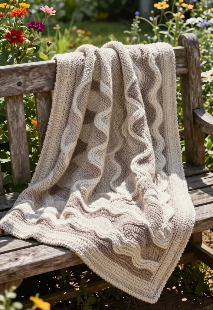 15 Farmhouse Crochet Blanket Ideas for Beginners Without Patterns - 5. Textured Waves 1
