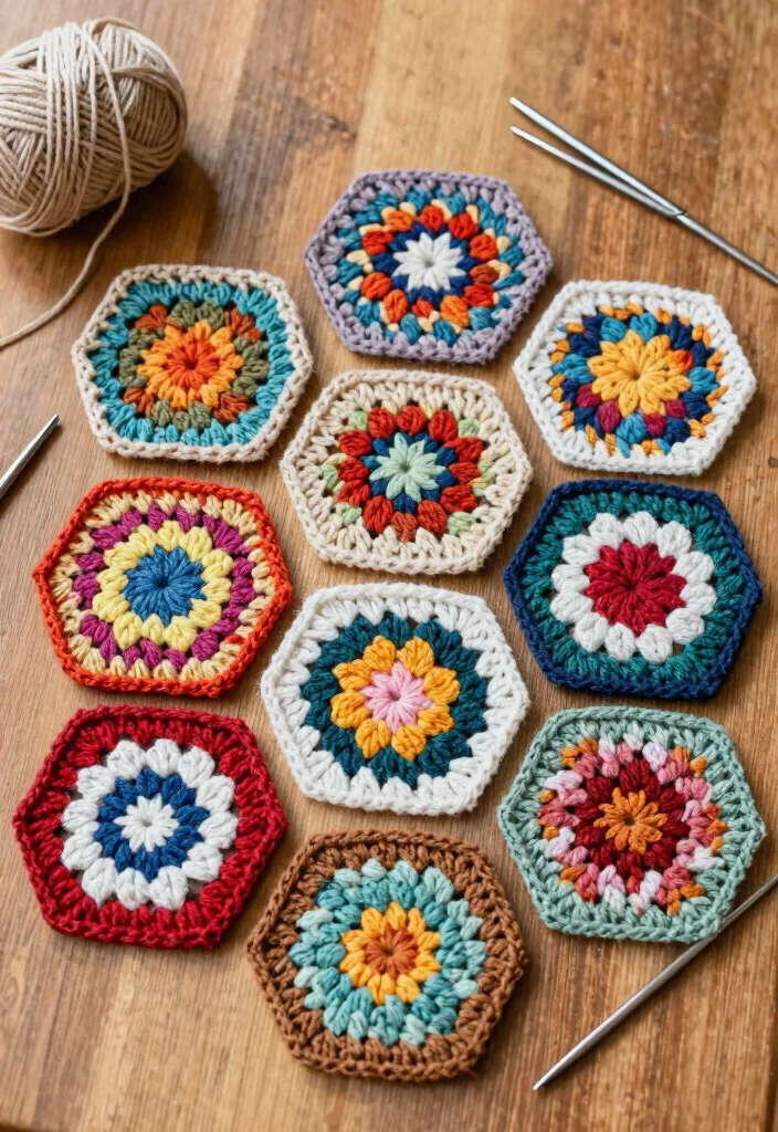 15 Farmhouse Crochet Blanket Ideas for Beginners Without Patterns - 7. Hexagon Haven 1