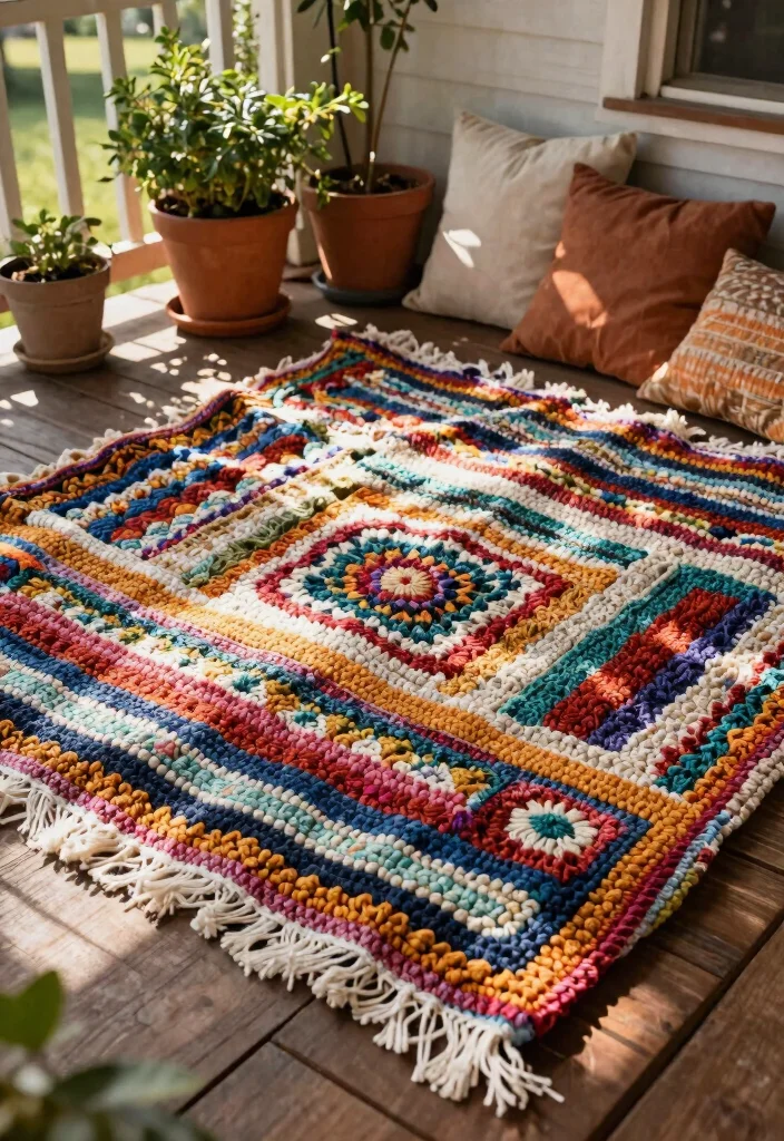 15 Farmhouse Crochet Blanket Ideas for Beginners Without Patterns - 8. Rag Rug Crochet Blanket 1