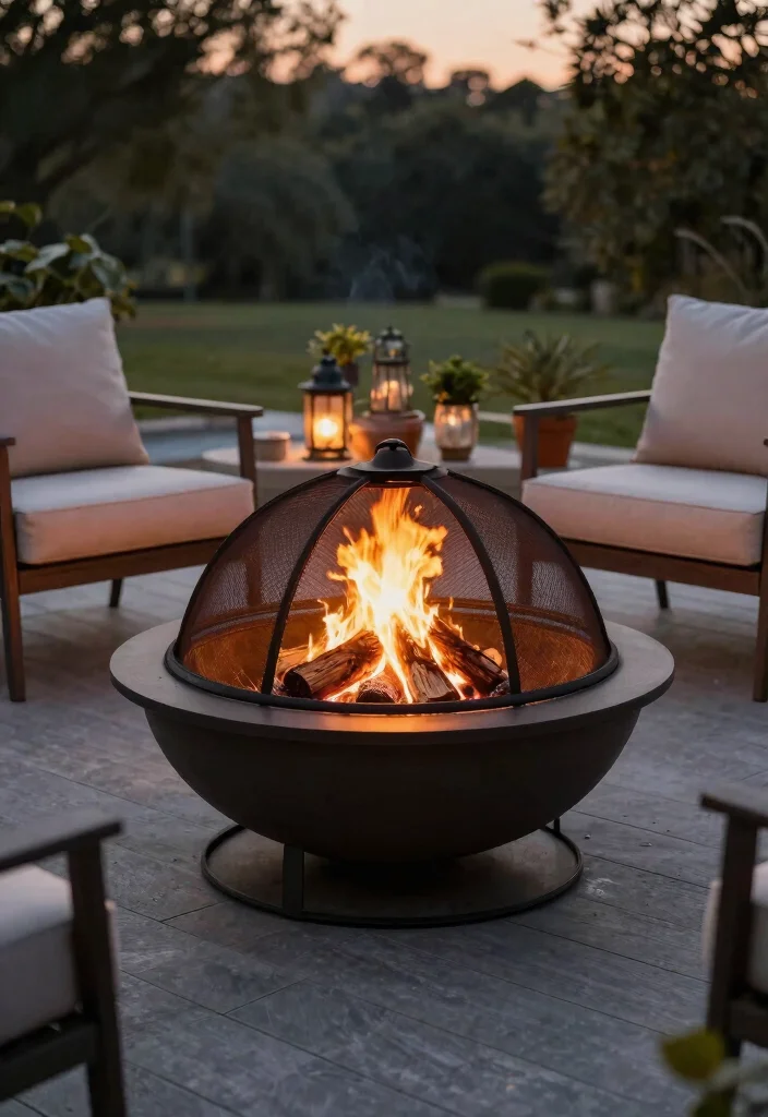 15 Metal Fire Pit Ideas That Don't Rust After One Season - 5. Elegant Bowl Fire Pit with Mesh Screen 1