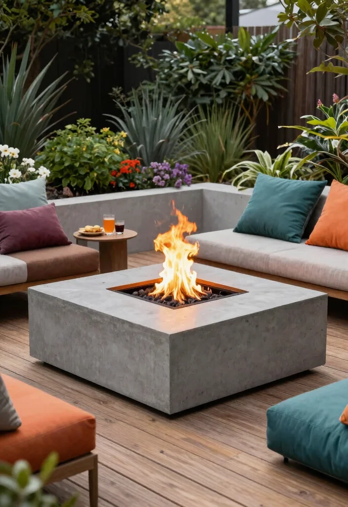 15 Metal Fire Pit Ideas That Don't Rust After One Season - 6. Contemporary Concrete Fire Pit 1