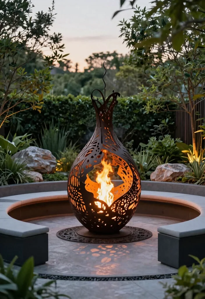 15 Metal Fire Pit Ideas That Don't Rust After One Season - 8. Artistic Metal Fire Sculpture 1