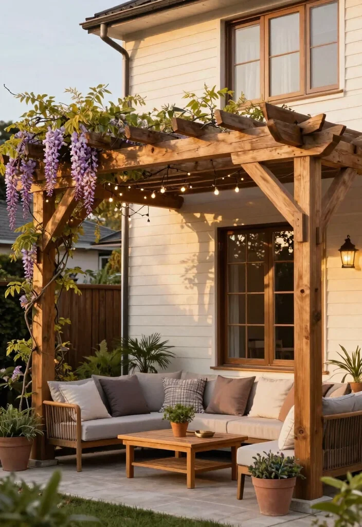 15 Pergola Attached to House Ideas That Don't Damage Siding - 1. Classic Wooden Pergola 1