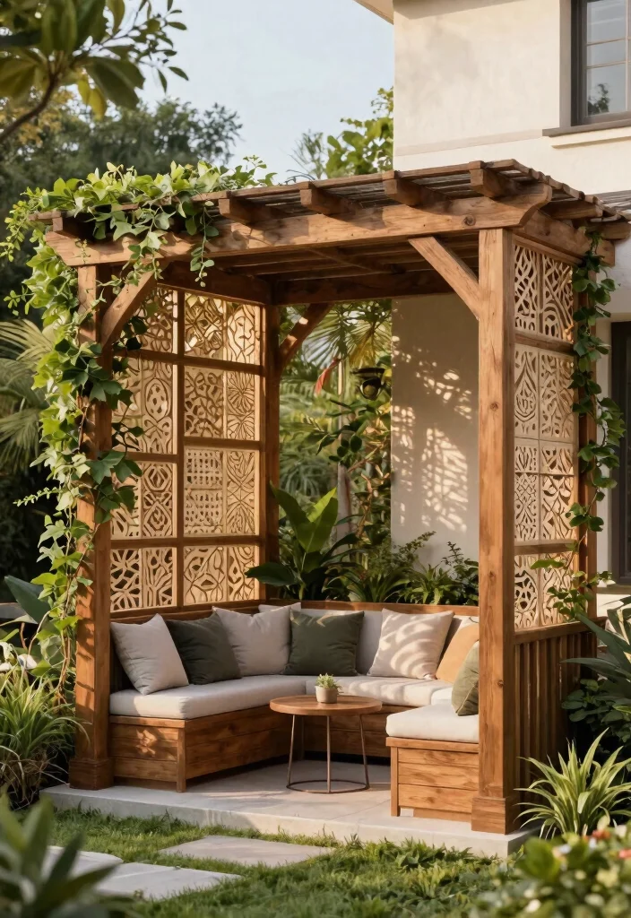 15 Pergola Attached to House Ideas That Don't Damage Siding - 13. Privacy Screen Pergola 1