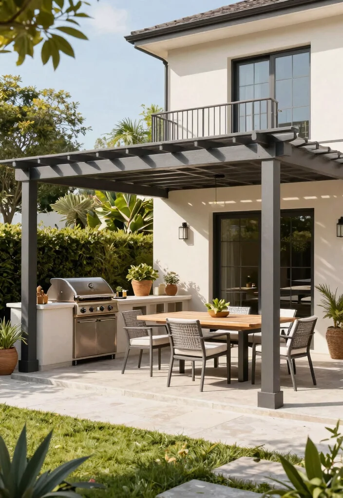 15 Pergola Attached to House Ideas That Don't Damage Siding - 14. Multi-Functional Pergola 1