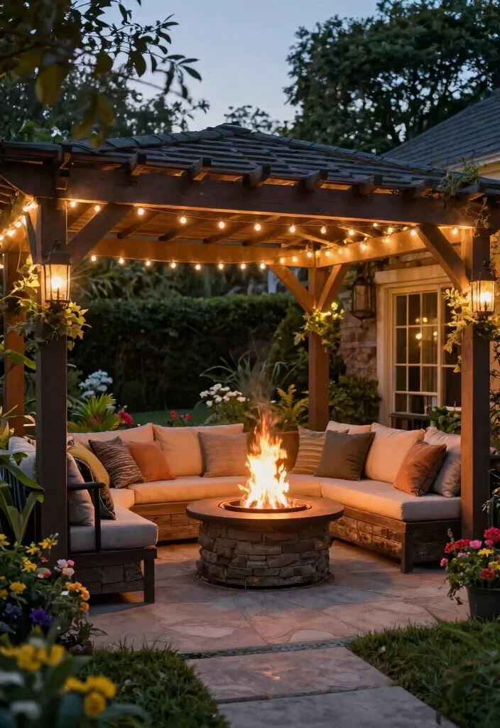 15 Pergola Ideas Attached to House That Add Shade Without a Full Rebuild - 10. Pergola with a Fire Pit 1