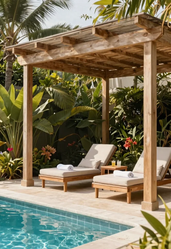 15 Pergola Ideas Attached to House That Add Shade Without a Full Rebuild - 12. Poolside Pergola 1