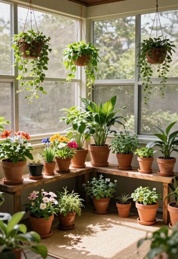15 Screened In Porch Decorating Ideas That Feel Like a Real Room - 1. Embrace Nature with a Plant Oasis 1