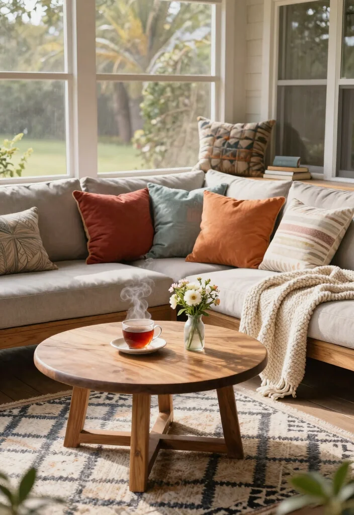 15 Screened In Porch Decorating Ideas That Feel Like a Real Room - 2. Cozy Textiles for Comfort 1