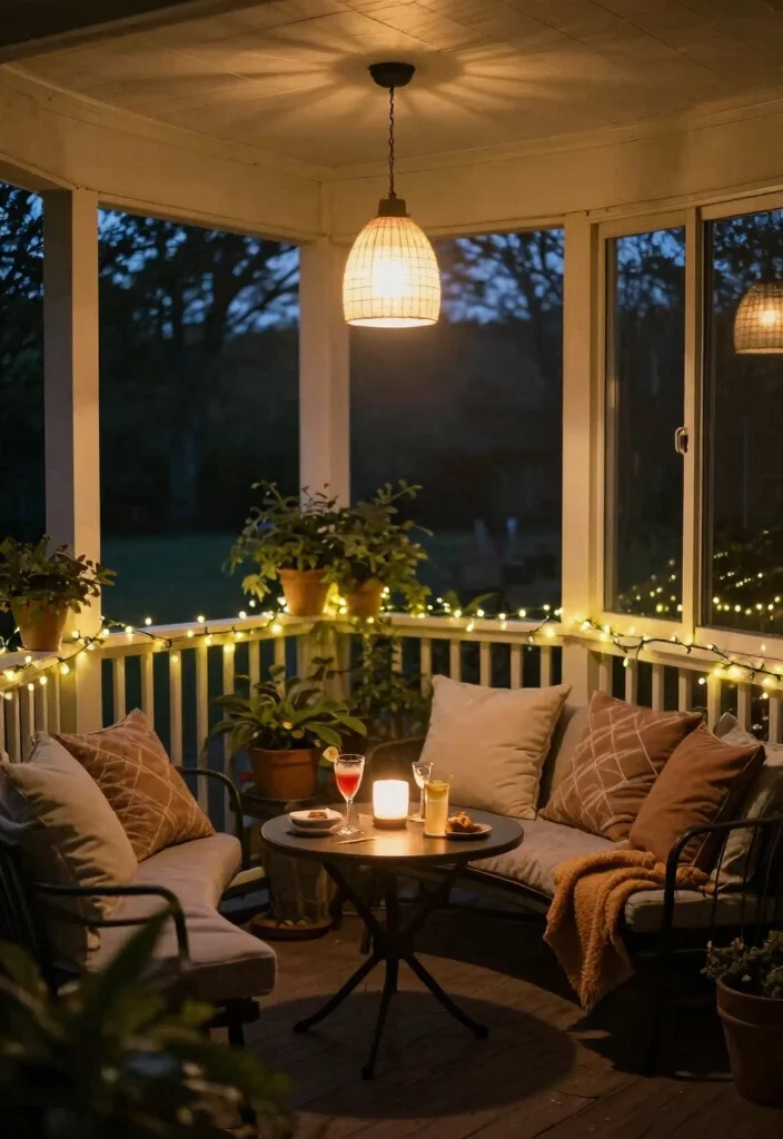 15 Screened In Porch Decorating Ideas That Feel Like a Real Room - 5. Layered Lighting for Ambiance 1