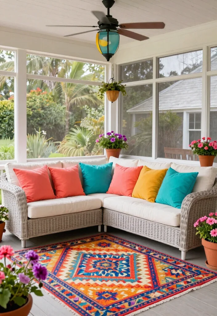 15 Screened In Porch Decorating Ideas That Feel Like a Real Room - 9. Brighten with Colorful Accents 1