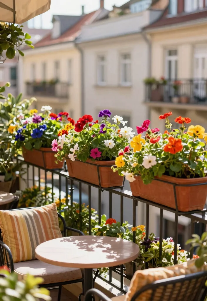 18 Apartment Balcony Garden Ideas for Renters With No Yard - 13. Colorful Flower Boxes 1