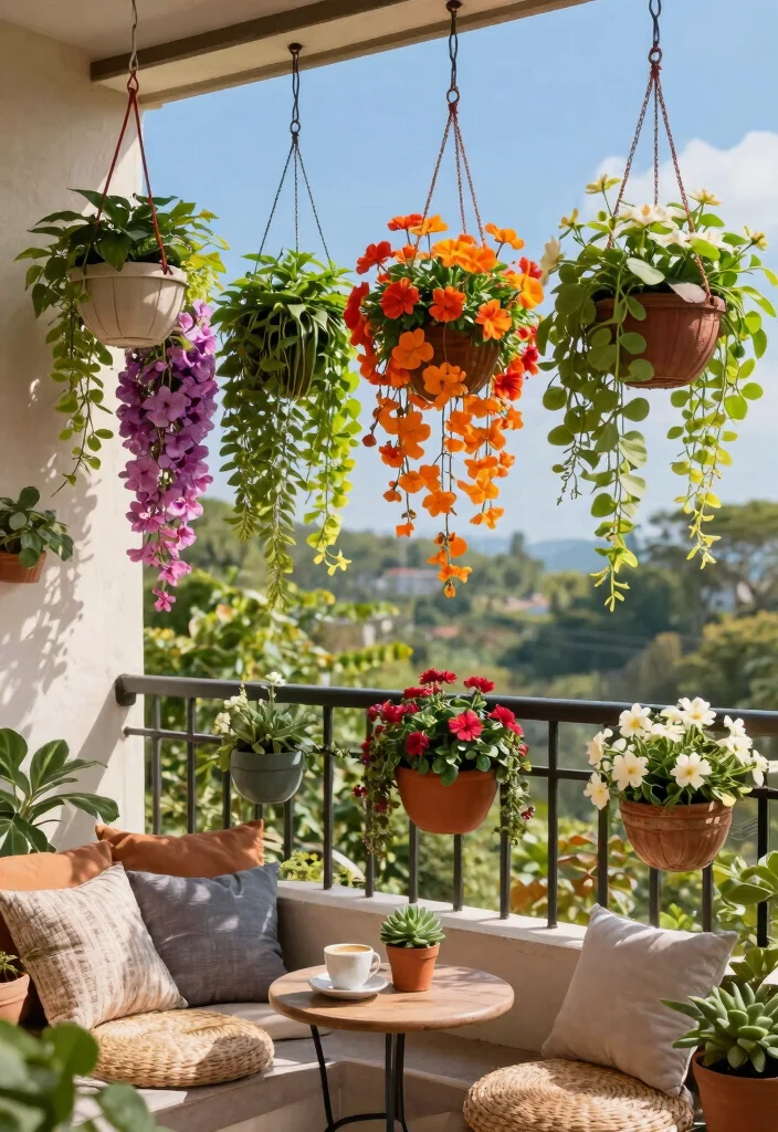 18 Apartment Balcony Garden Ideas for Renters With No Yard - 4. Hanging Planters 1