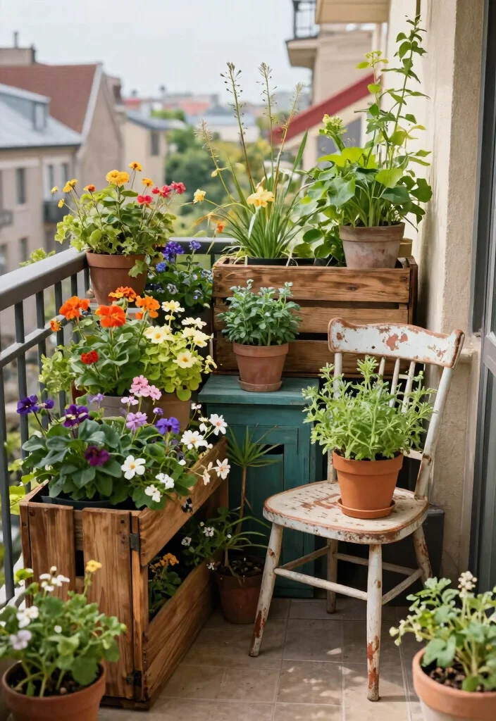 18 Apartment Balcony Garden Ideas for Renters With No Yard - 6. Repurposed Furniture Planters 1
