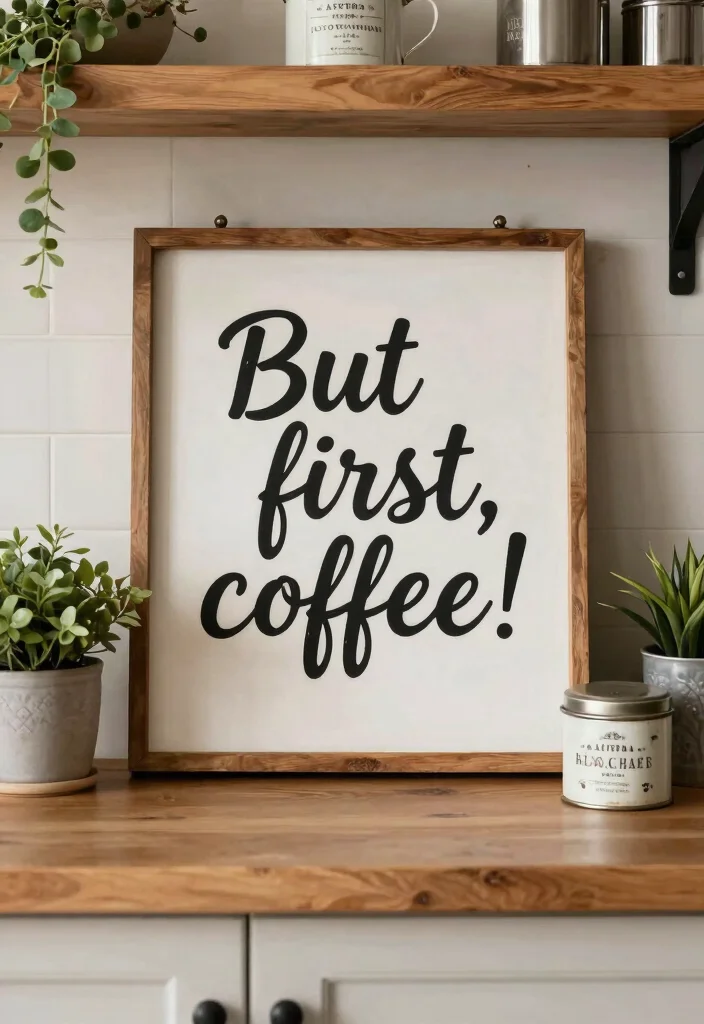 18 Farmhouse Coffee Bar Ideas That Fit on a Counter or Empty Corner - 10. Farmhouse Coffee Sign Display 1