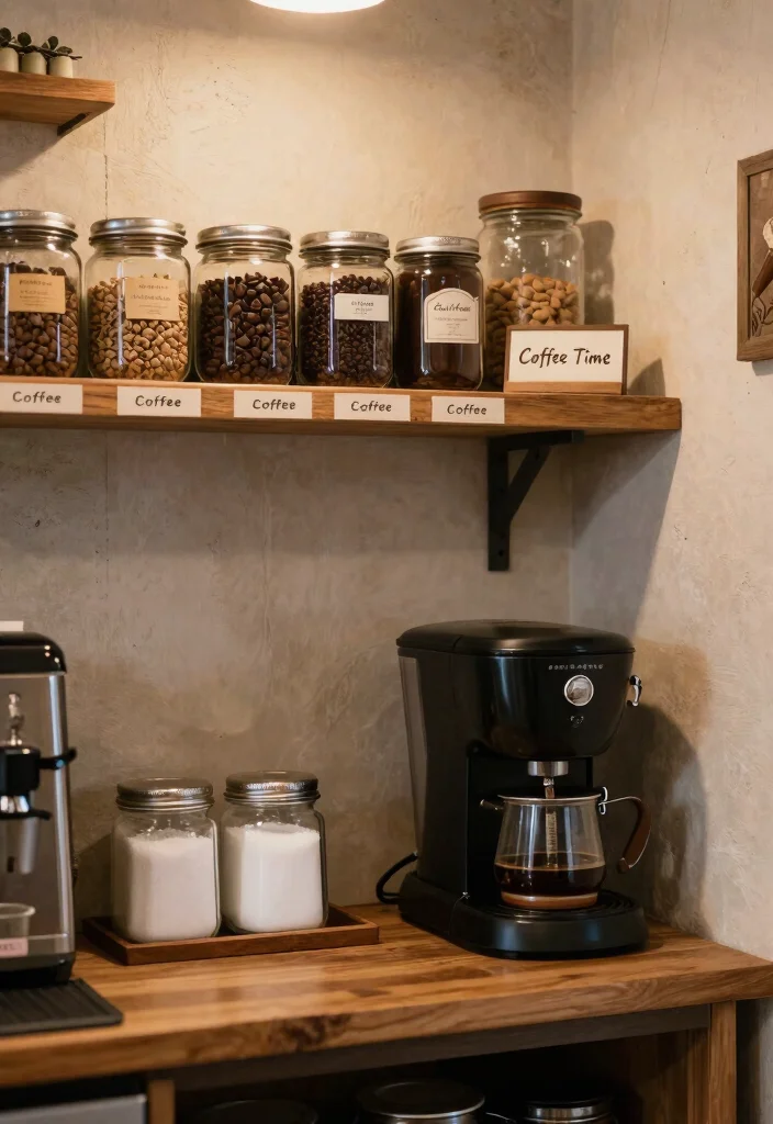 18 Farmhouse Coffee Bar Ideas That Fit on a Counter or Empty Corner - 5. Farmhouse Pantry Coffee Zone 1