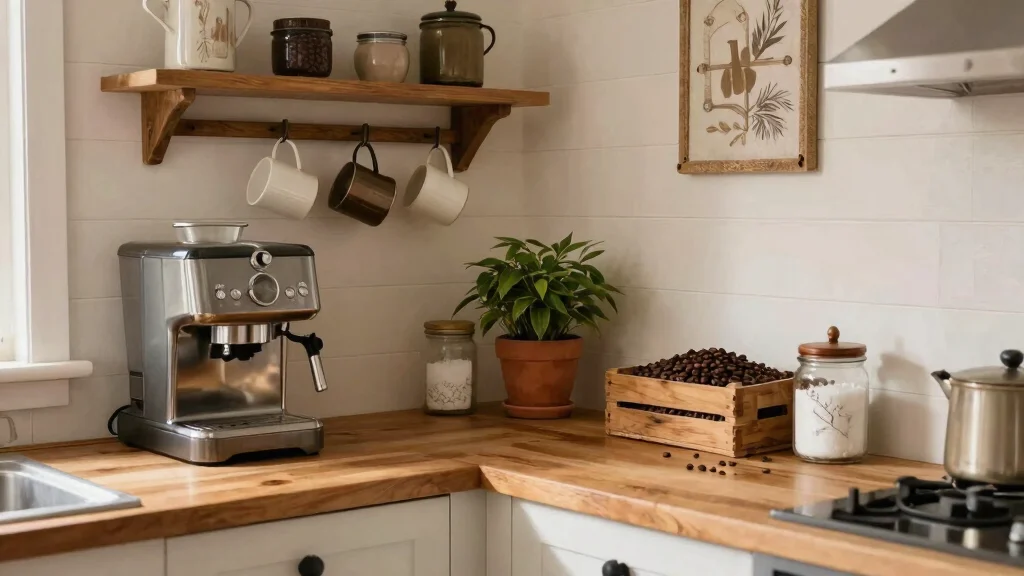 18 Farmhouse Coffee Bar Ideas That Fit on a Counter or Empty Corner