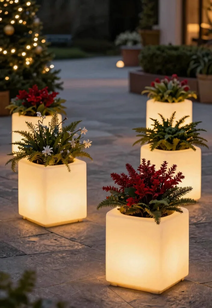 18 Outdoor Christmas Decorations Ideas That Stay Lit All Season - 4. LED Light-Up Planters 1