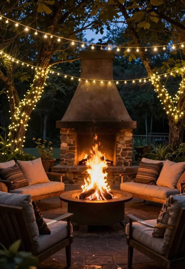 18 Rustic Fire Pit Ideas That Work Without a Full Patio - 14. Fire Pit with Twinkling Lights 1