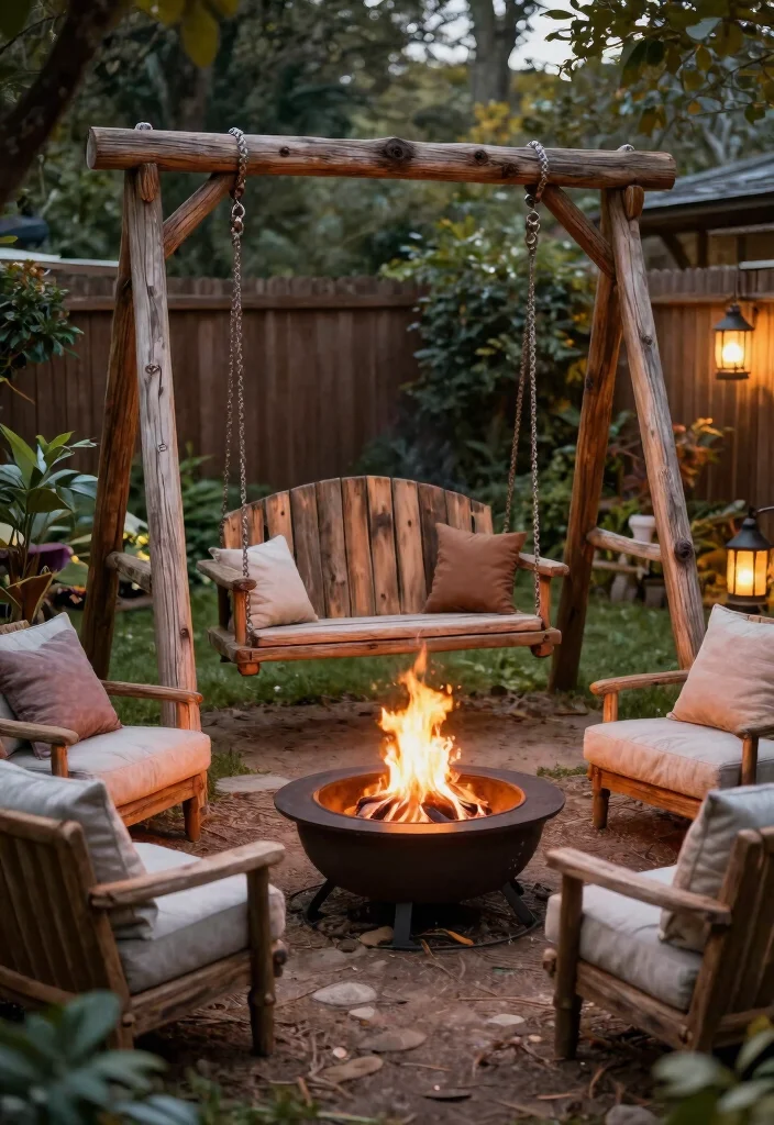 18 Rustic Fire Pit Ideas That Work Without a Full Patio - 15. Fire Pit with a Swing 1