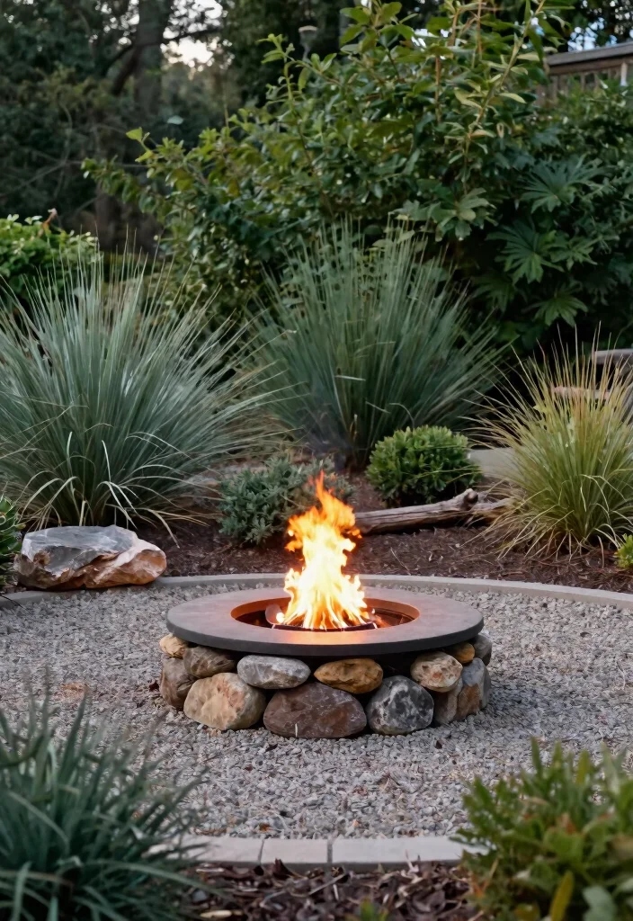 18 Rustic Fire Pit Ideas That Work Without a Full Patio - 16. Fire Pit with Surrounding Gravel and Plants 1