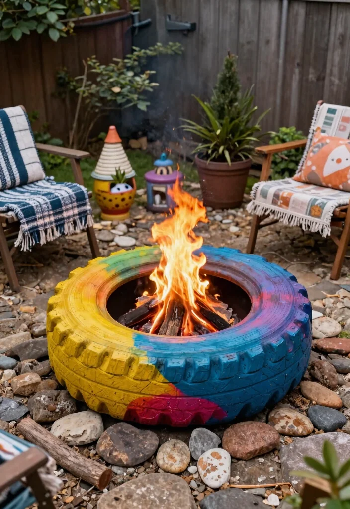 18 Rustic Fire Pit Ideas That Work Without a Full Patio - 2. DIY Tire Fire Pit 1