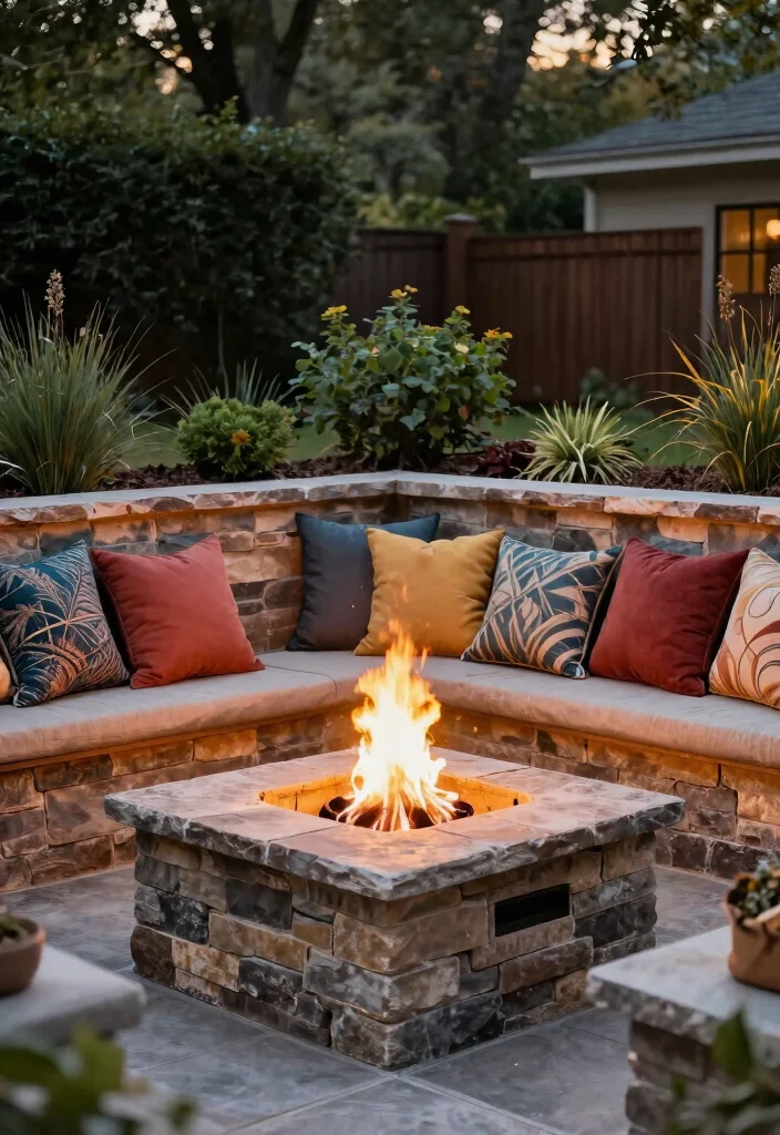 18 Rustic Fire Pit Ideas That Work Without a Full Patio - 5. Fire Pit with Seating Wall 1