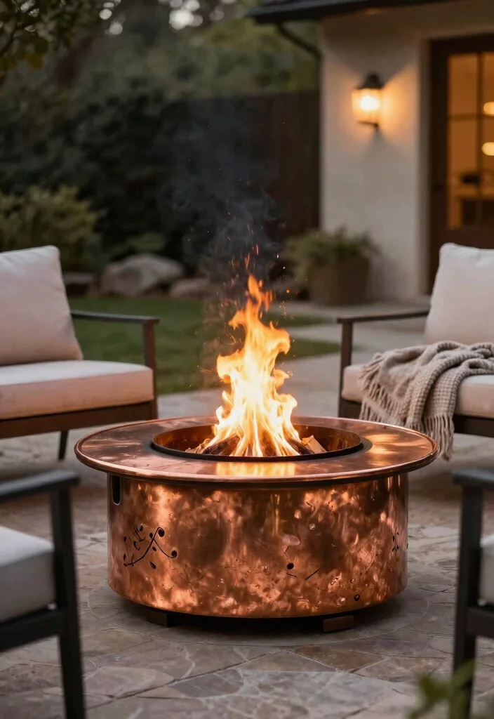 18 Rustic Fire Pit Ideas That Work Without a Full Patio - 9. Copper Fire Pit 1