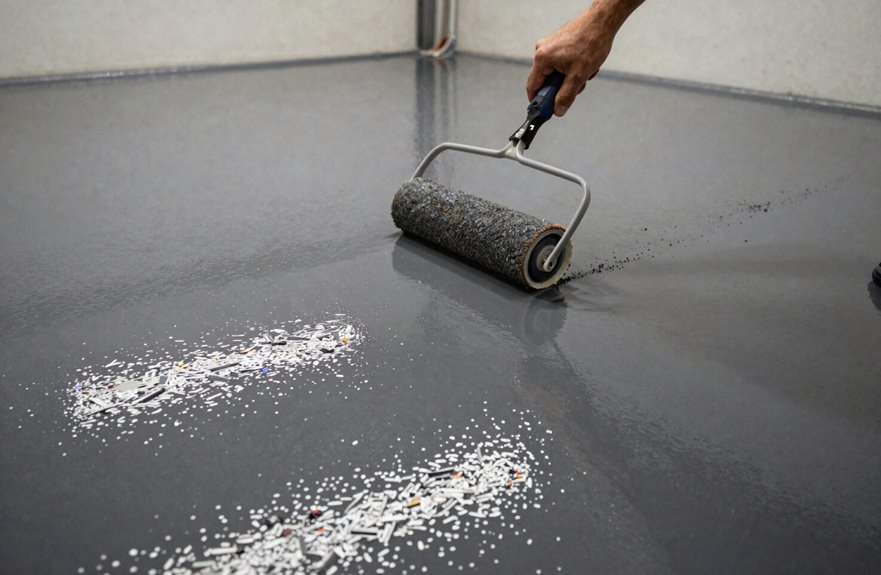 5 Steps to Finish Your Garage Floor 4 roll on finish with dense flakes